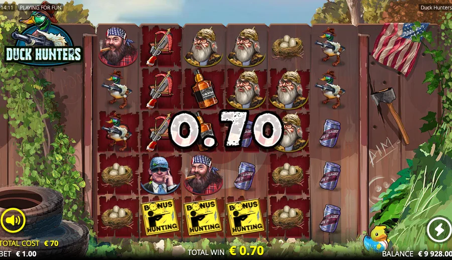 Duck Hunters free-spins hunt in progress with multipliers on the grid
