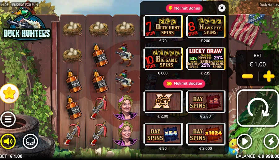 Duck Hunters bonus buy menu offering the free-spins hunts for purchase