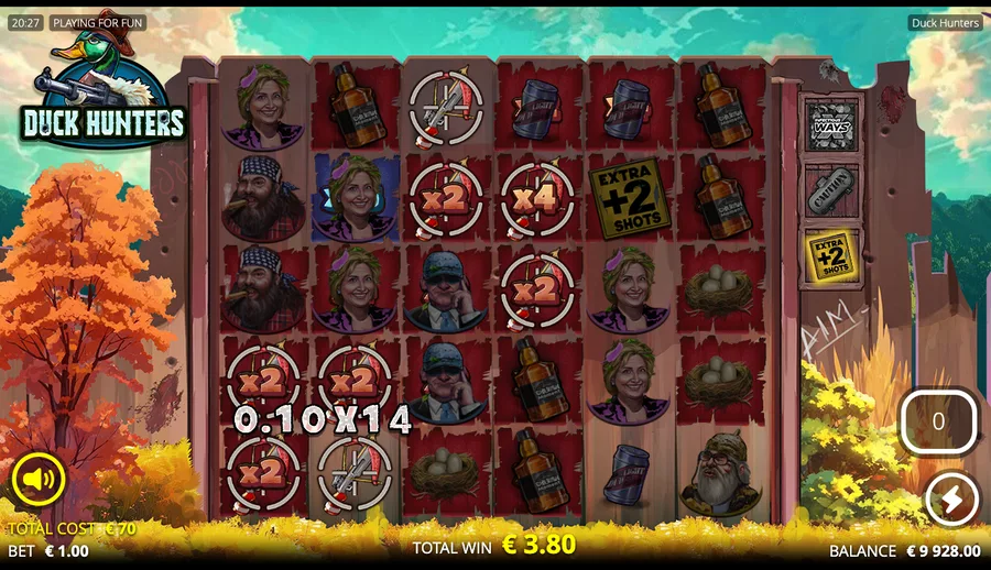 Duck Hunters free spins with several x2 and x4 position-multiplier cells and an on-screen win-multiplier callout